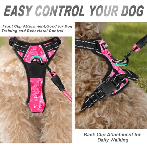 BARKBAY Dog Harness No Pull for Small Sized Dog Front Back Clips,Dog Vest - color: Pink Camo, size: X-Small(Chest:15.5-19.5”)