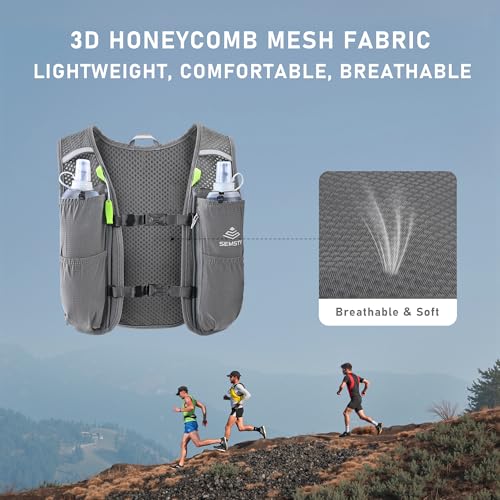 Running Vest for Women Men,5L Hydration Vest with 2*500ml Soft Flask - color: Grey