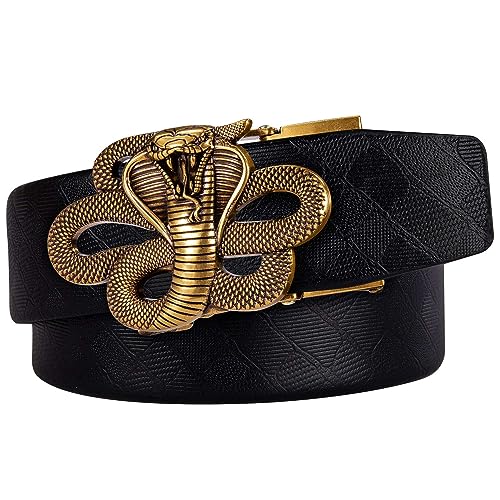 Dubulle Ratchet Belt for Men Leather Adjustable Designer Fashion Buckle - color: A-a Gold Python Belt, size: Adjustable Fit 22" to 38" Waist