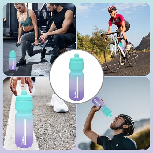 TooLe 24oz Bike Water Bottle, Sport Squeeze Water Bottle Leakproof BPA Free - color: T-Black+Purple