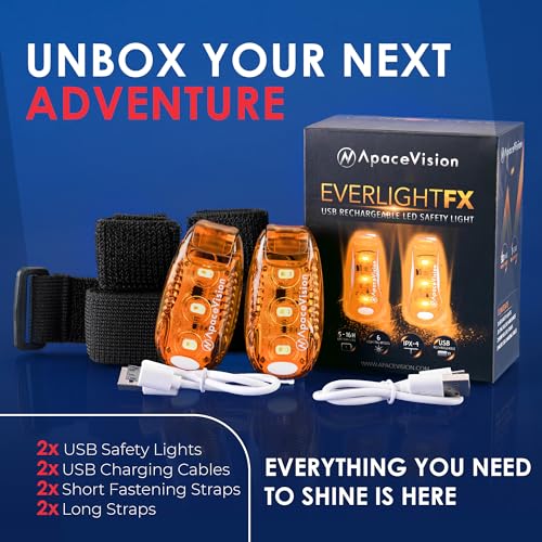 EverLightFX USB Rechargeable LED Safety Light 2 Pack, Clip On Strobe Light - color: Orange