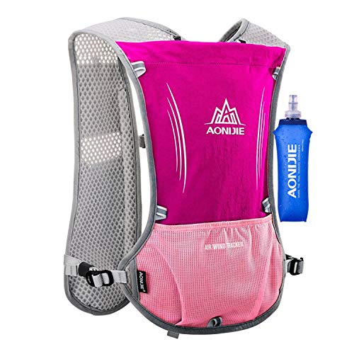 AONIJIE 5L Outdoor Sport Multifunctional Camping Backpack Cycling Running Climbing Hiking Hydration Vest Pack - color: Rose with 500ml Soft Flask