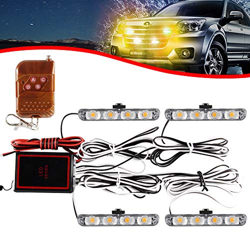 4x4 LED 4 in 1 Surface Mount Grill Light DC12V Wireless Remote Emergency Flashing Beacon Lamp Ambulance Police Strobe Warning External Light for Truck Trailer Caravan Van (Amber) - color: Amber, size: 4 in 1