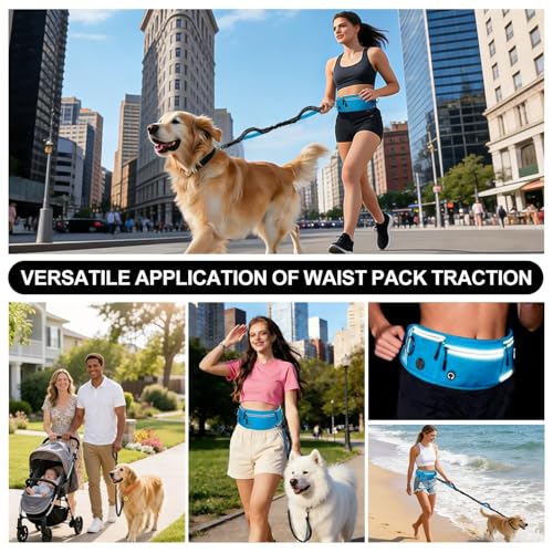 Hands Free Dog Leash with Partitioned Pouch Adjustable Waist Belt, Waist Leash for Dog Walking Running, Dual Handles,for Medium/Large Dogs - color: Blue