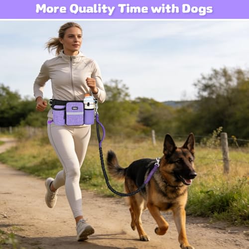ETACCU Heavy Duty Hands Free Dog Leash with Zipper Pouch Waist Belt for Large Medium Dogs for Running, Walking, Jogging and Hiking, Dual Padded Handles and Durable Bungee (1 Dog Purple) - color: 1 Dog Purple