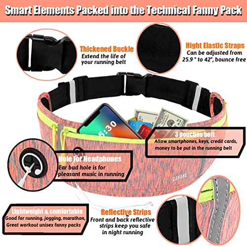 USHAKE Slim Running Belt, Bounce Free Fanny Pack Phone Holder - color: Orange