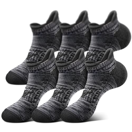 BULLIANT Men Cushioned Compression Nylon Ankle Running Socks No Show 6Pack - color: 6pairs-black8912, size: 6-9