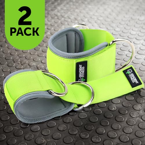 Ankle Straps for Cable Machines, Adjustable, 2 Pack - style: Green / Gray 2 D-Rings