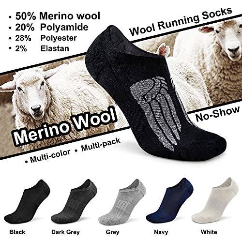 Busy Socks No Show Thin Merino Wool Blend Running Socks with Non-Slip Grips - color: 3 Pairs Black, size: Small-Medium
