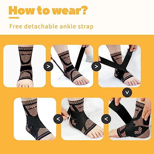 JIUFENTIAN Copper Ankle Brace Adjustable Compression Support (1Pair, Small) - color: Copperblack, size: Small