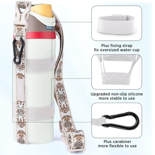 EasyAcc Water Bottle Holder Strap Sling, for Owala FreeSip 24 32 40 oz, Hydro Flask, Cirkul, Yeti, Stanley Flip, Universal Water Bottles, with Carabiner, for Walking Curise Travel (Bottle Excluded) - color: Beige