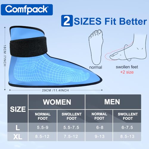 Comfpack Large Foot Ice Pack Wrap for Full Foot Ankle Pain Relief, Long Lasting Cold Ice Boot for Swelling After Surgery, Sore Feet, Broken Foot, Plantar Fasciitis, Gout, Bunion - size: L Blue