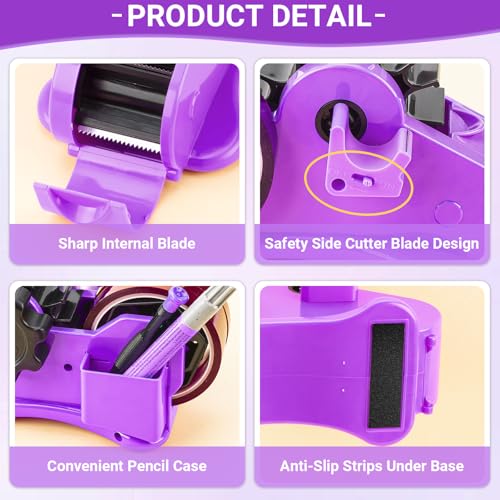 THINKLEARN Tape Dispenser with Scissors and Utility Knife, Purple - color: Purple