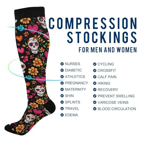 Wusikd Pirate Skulls Compression Socks for Women and Men Circulation Cute Long Socks for Athletic Running 1 - color: Multi 30