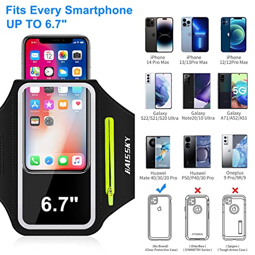 Phone Armband for Running Cell Phone Armband with Zipper Pocket for Earbuds Car Keys, Water Resistant Sport Arm Band for iPhone 17 16 15 12 11 Pro Galaxy S24 S20 Fit Up to 6.7'' with Phone Case