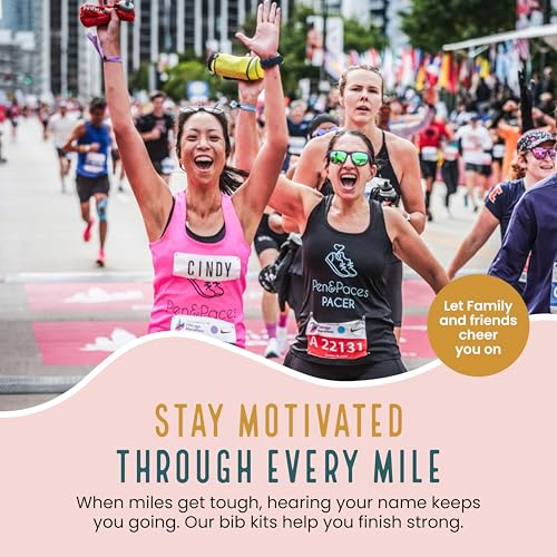 First Marathon Name Bib Kit – GET PERSONALIZED CHEERS- Race Bib with Alphabet Decals & Safety Pins – Add-Your-Name Running Accessory for First-Time Marathon Runners - Pen and Paces