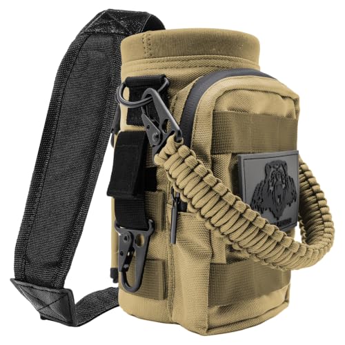 NATURE PIONEOR 32 64 128oz Tactical Water Bottle Pouch, MOLLE Bottle Holder - color: Khaki, size: 32OZ