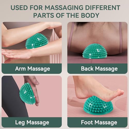 Agatige Foot Massage Ball, Half Round PVC Spiky Foot Wakers Balance Therapy Dome Trigger Point Ball Feet Massage Roller for Yoga Fitness Exercise Gym Massager (Green) - color: Green