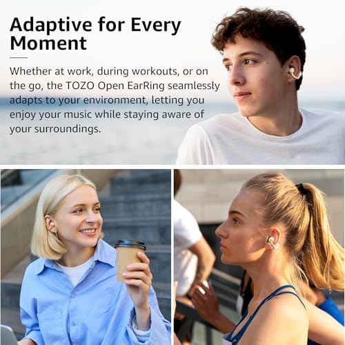TOZO OpenEarRing Open Ear Earbuds 40H Bluetooth 5.4 Lightweight Comfort