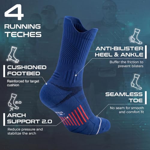 Rahhint Running Socks Crew for Long Run Coolmax Targeted Cushioned - color: Blue, size: 3-6