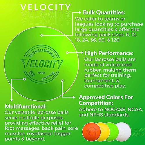 Velocity Lacrosse Balls - 60 and 120 Packs - for Practice, Official NFHS and College Approved Size - color: Lime Green, size: 60 Balls, style: Practice Ball