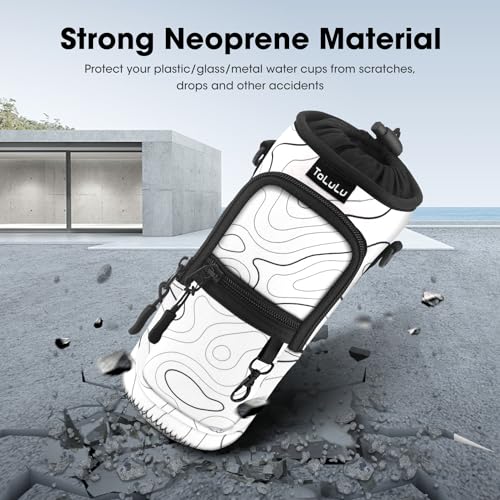 ToLuLu 25/32/40oz Water Bottle Carrier Bag Pocket,Insulated Neoprene Adjustable Shoulder Strap Water Bottle Pouch Case, Crossbody Water Bottle Holder Sling Sleeve for Men Women Adults - color: Arts White, size: 25 OZ