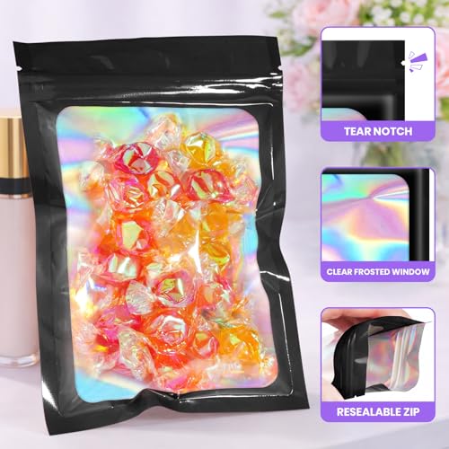 ANZNKU Holographic Mylar Bags 5x7 Black Resealable 50PCS Candy Goodie Bags - color: Holographic Black, size: 5x7 Inch
