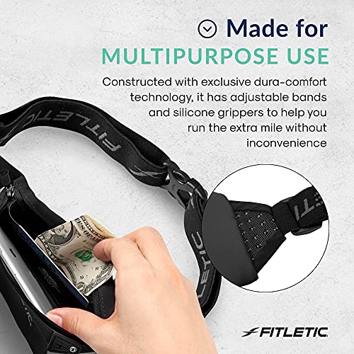 Fitletic Modern Sports Running Belt For Men & Women – Water Resistant Pouch - Fits All Smart Phones- Lightweight, Low Profile Design –Lycra Coated With Inner Card Organizer Pocket - color: Silver