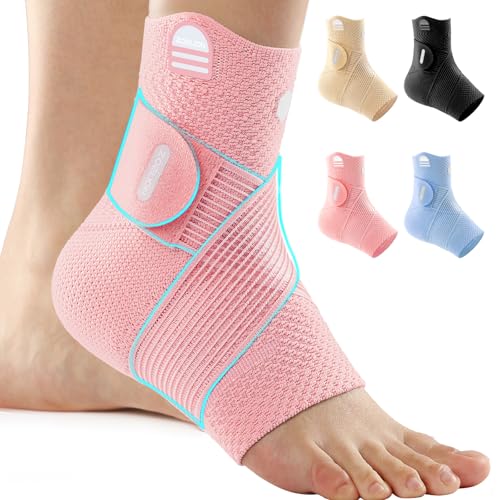 ZOELION Ankle Brace Compression Support with Removable Fishnet Strap, 3D Knit Plantar Fasciitis Relief Achilles Tendonitis Brace, Ankle Compression Sleeve for Pain Relief & Injury Healing, Pink/S - color: Pink（Pack of 1）