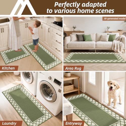 COSY HOMEER Washable Kitchen Rugs Sets of 2 Non-Slip Kitchen Mats,Green - color: Green, size: 20"x30" + 20"x48"