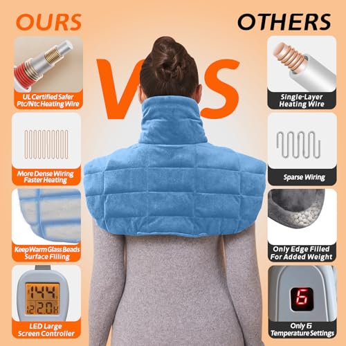 Ruqiji 19" x 24" Weighted Neck&Shoulder Heating Pad, 2.5lbs with 12 Temperature Settings&Countdown Timer,Pain Relief for Neck/Shoulders/Menstrual Pain(Light Blue) - color: 02-light Blue