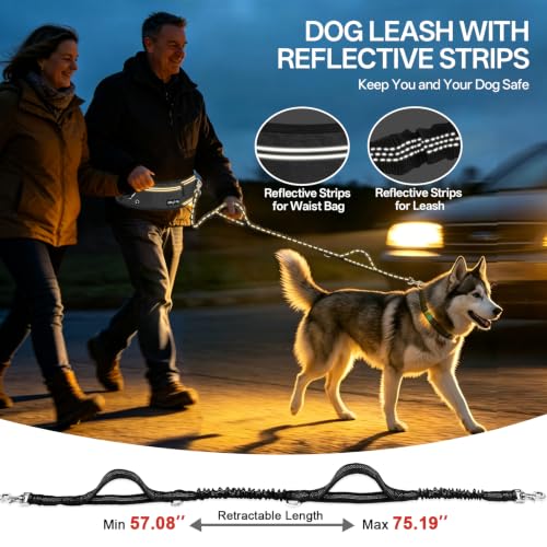Hands Free Dog Leash, 240LB Heavy Duty Retractable with Fanny Pack