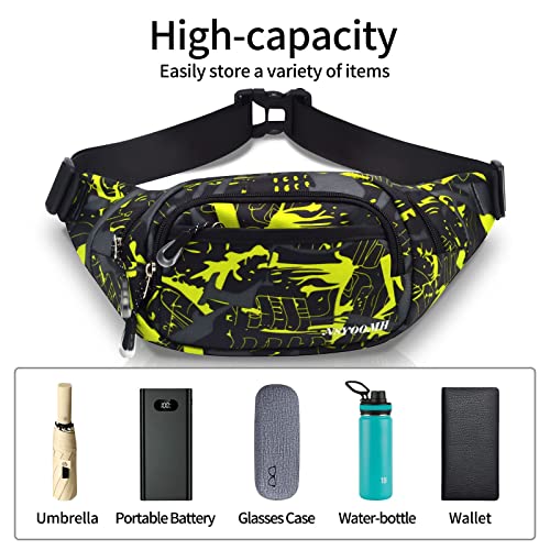 Large Fanny Pack for Men Women NSYOOMH, Crossbody Waist Bag 5-Zipper Pocket - color: Fluorescent Green