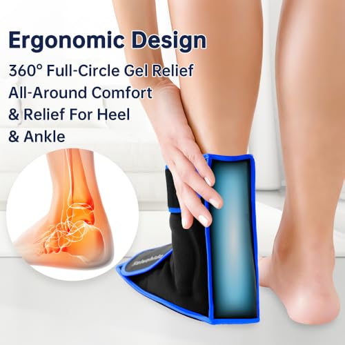 Ankle Ice Pack Wrap for Heel Foot Swelling Pain Relief, Reusable Large Hot Cold Gel Pack for Sprain, Achilles Tendonitis, Arthritis, Plantar Fasciitis, Post-Surgery, Sports Injury (Black,1pcs) - color: Black