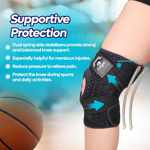 Caspe 1 Pack Knee Brace for Women & Men – Adjustable Knee Brace for Pain Relief with Patella Gel Pad & Side Stabilizers & Compression Straps – ACL, Meniscus Tear, Arthritis, Running Support