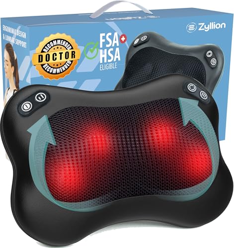 Zyllion ZMA-34 Back and Neck Massager with Heat for Pain Relief, Black - color: Zma-34: Black (2 Speeds)