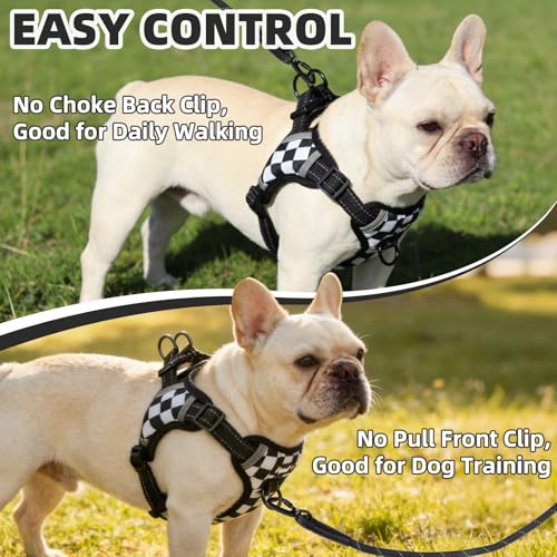 PUPTECK Dog Harness Small Sized Dog, Step in Adjustable Reflective Dog Vest Harness Escape Proof, No Pull Soft Padded Harness Easy Control, Checkered, S - color: Black&White(Checkered), size: S (CHEST: 13"-18")