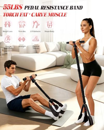 Pedal Resistance Bands with Handles, 2026 Upgraded 55LBS Exercise Bands - color: Black