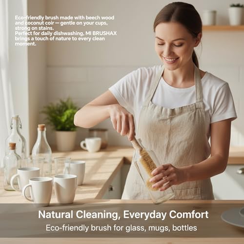 Bottle Brush Cleaner with Long Beech Wood Handle, Scratch-Safe, L-Shaped Design for Cleaning Coffee Mugs, Mason Jars, Thermos, Glass Bottles, Beer Bottles, Wine Bottles, and Baby Bottles - size: 1 Pack - L- Brush