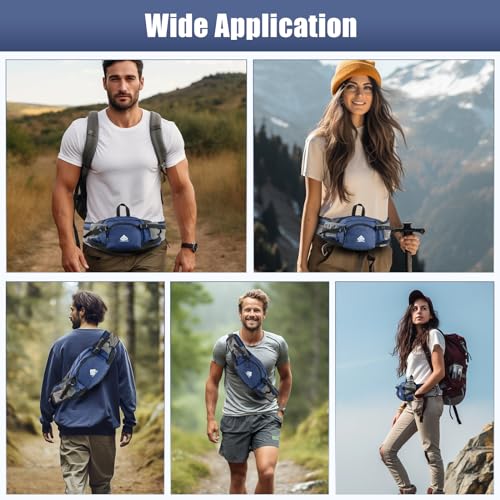 Fanny Pack Waist Bag with Water Bottle Holder for Men Women Running Hiking Travel Dog Walking Workout Cycling Outdoor (Dark Blue) - color: Dark Blue