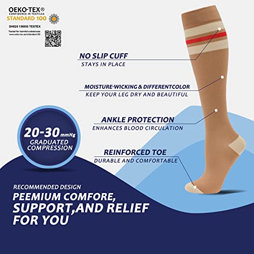 fenglaoda 8 Pairs Compression Socks for Men & Women 20-30 mmHg Knee High Nurse Pregnant Running Medical and Travel Athletic - color: 11-8 pairs, size: Large-X-Large