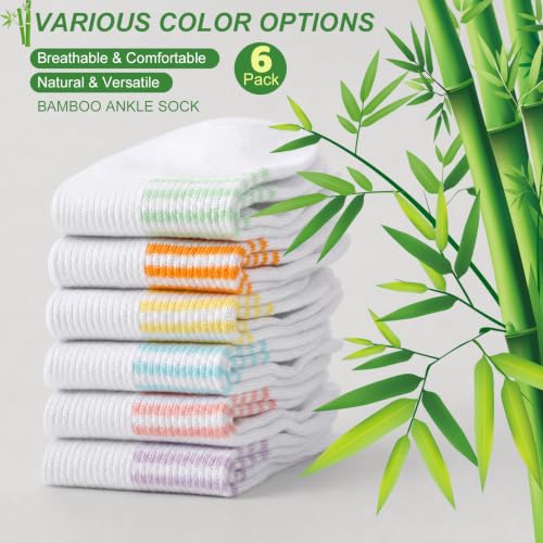 6 Pairs Thin Breathable Bamboo Ankle Socks for Women - color: 6 White, size: Medium