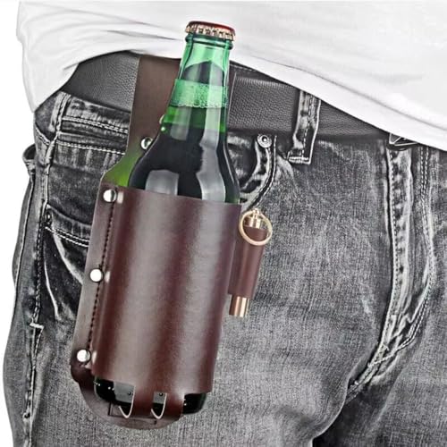 Drink Belt Holder Faux Leather Beer Holster Hands-Free Water Bottle Waist Bag Can Cooler Belt Pouch Cowboy Beverage Holder for Barbecue Camping Beach Hiking Fishing Gardening