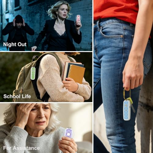 Personal Safety Alarm Keychain for Women & College Girls - 240 Min Siren, Dual Activation (Pin & Button), Locking Pin, LED Strobe, Rechargeable Anti-Slip Grip (Fresh Leaf) - color: Fresh Leaf