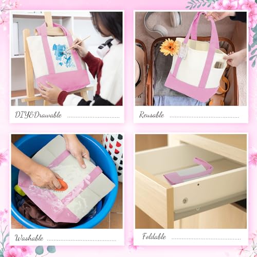 Shinylin Mini Canvas Tote Bags with 2 Pockets - color: Pink and Beige