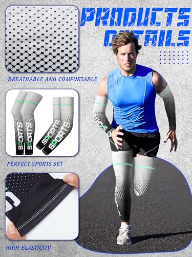 Newcotte 4 Pairs Sports Protection UV Leg Sleeves and Arm Sleeves Cooling Arm Cover Compression Sleeves for Summer Men Women Basketball Football Running Cycling and Other Sports