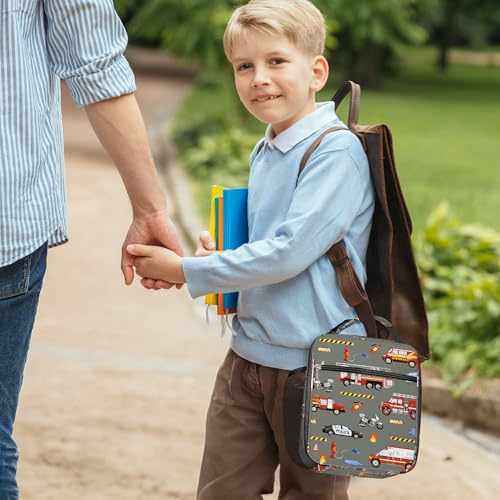 Clastyle Car Insulated Kid Lunch Bag for Boy Lunch Box, Red Fire Truck - color: Fire Truck