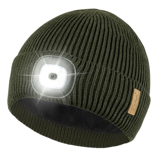 Etsfmoa Beanie with The Light,Fleece Lined Beanie Warm Hat,Gifts for Men - color: Army Green