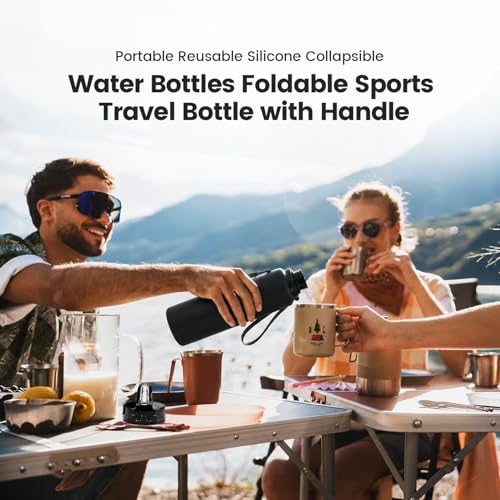 Collapsible Water Bottles 20oz, BPA-Free Silicone Foldable Water Bottle with Leak-Proof Lid Lightweight Portable Running & Travel Water Bottle for Hiking, Camping & Sports