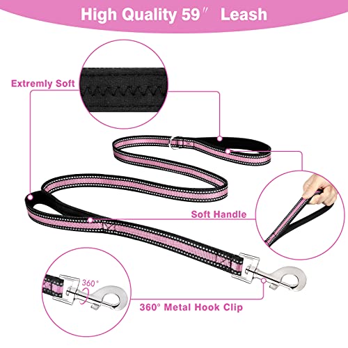 WINSEE Pet Harness Collar and Leash Set, All-in-one Reflective Dog Harness No Pull with Adjustable Buckles for Puppies, Small, Medium, Large, and Extra-Large Dogs (Large, Pink) - color: Pink, size: Large